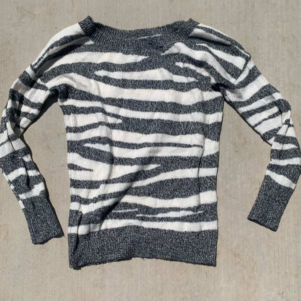 Express wool blend grey white zebra stripe sweater